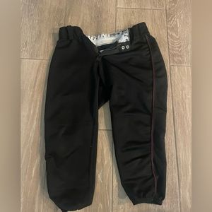 Demarini black softball pants with maroon stripe